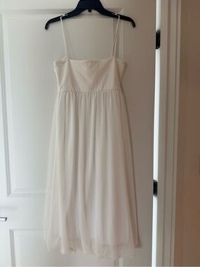 Simple White Spaghetti Strap Dress with Bubble Hemline